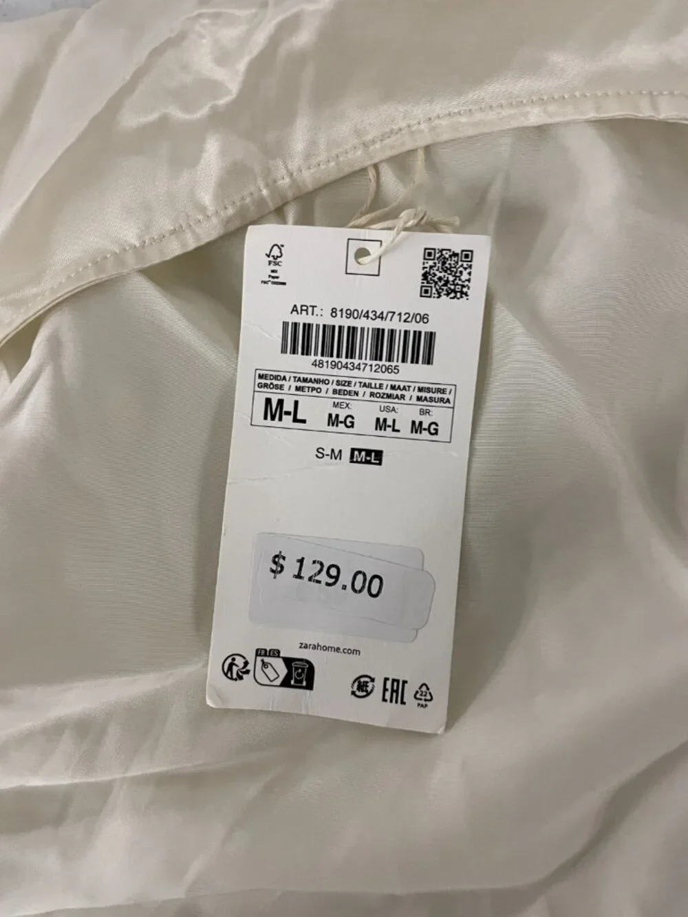 Zara Home Womens Kimono Robe M L Ivory Satin Open Front Relaxed 8190/434 NWT